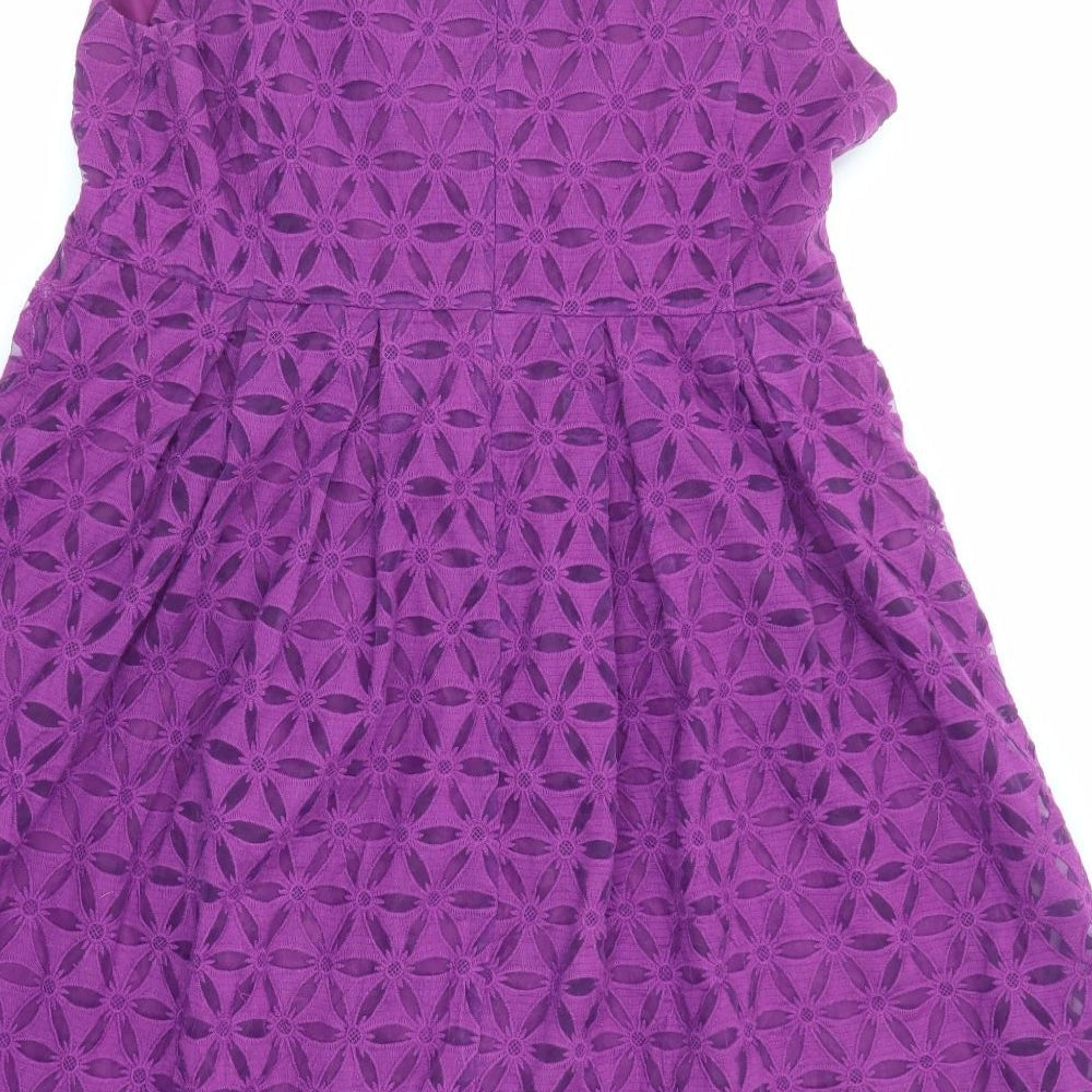 Betty Jackson Womens Purple Geometric Cotton Shift Size 18 V-Neck Zip