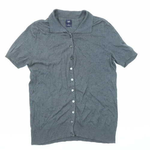 Gap Womens Grey Acrylic Basic Button-Up Size M Collared