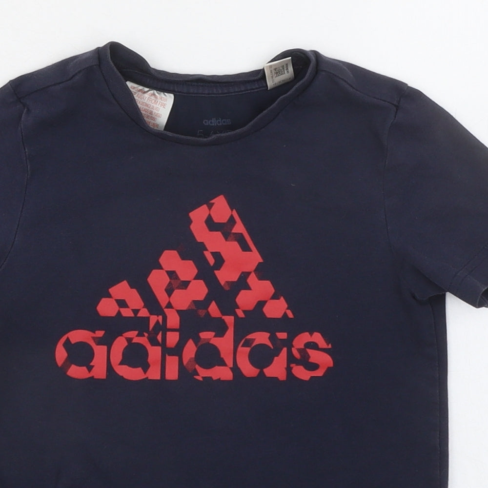adidas Boys Blue Cotton Pullover T-Shirt Size 5-6 Years Round Neck Pullover