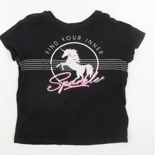 Old Navy Girls Black 100% Cotton Basic T-Shirt Size 6-7 Years Round Neck Pullover - Find Your Inner Sparkle