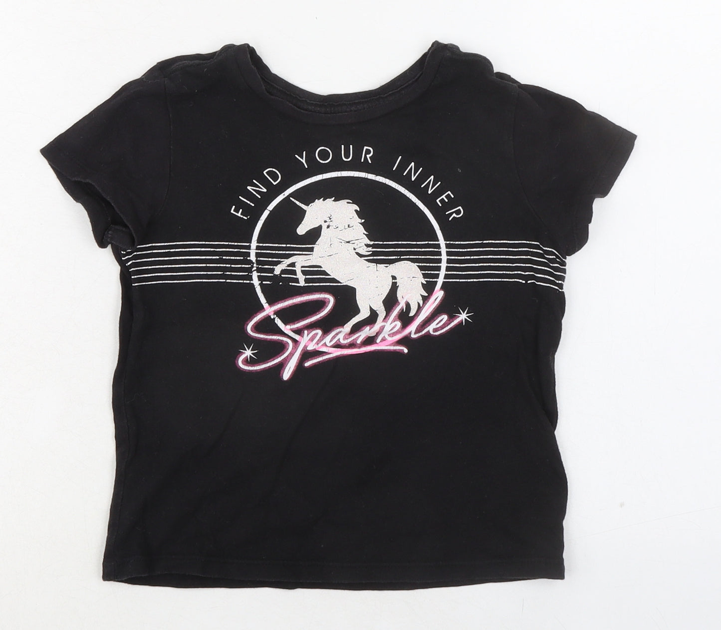 Old Navy Girls Black 100% Cotton Basic T-Shirt Size 6-7 Years Round Neck Pullover - Find Your Inner Sparkle