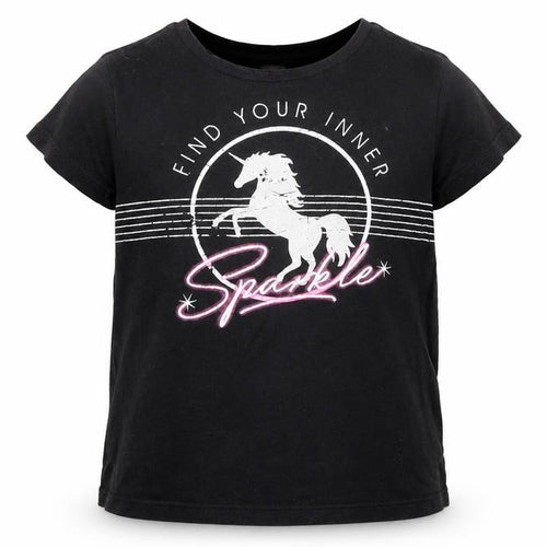 Old Navy Girls Black 100% Cotton Basic T-Shirt Size 6-7 Years Round Neck Pullover - Find Your Inner Sparkle