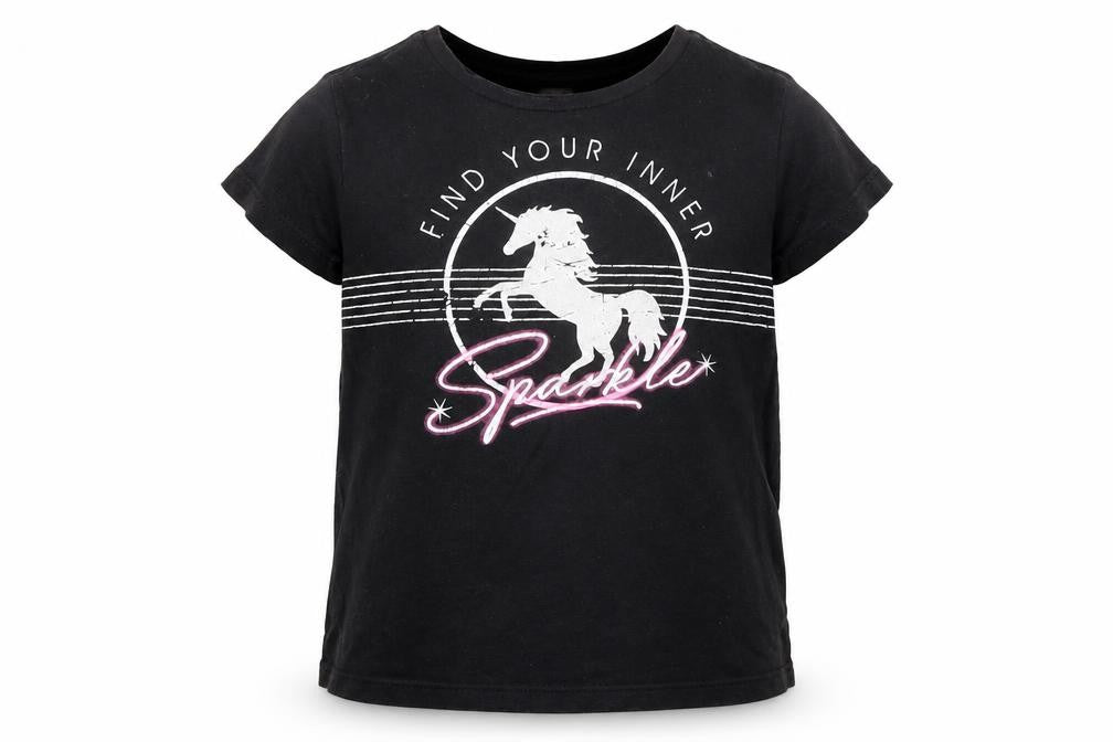 Old Navy Girls Black 100% Cotton Basic T-Shirt Size 6-7 Years Round Neck Pullover - Find Your Inner Sparkle