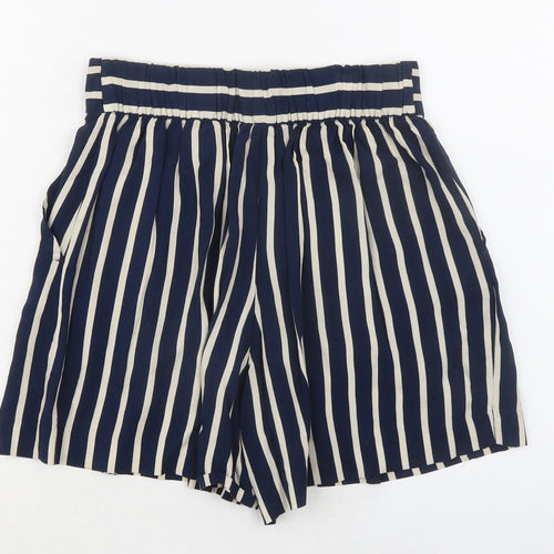 H&M Womens Blue Striped Viscose Basic Shorts Size 10 Regular Pull On