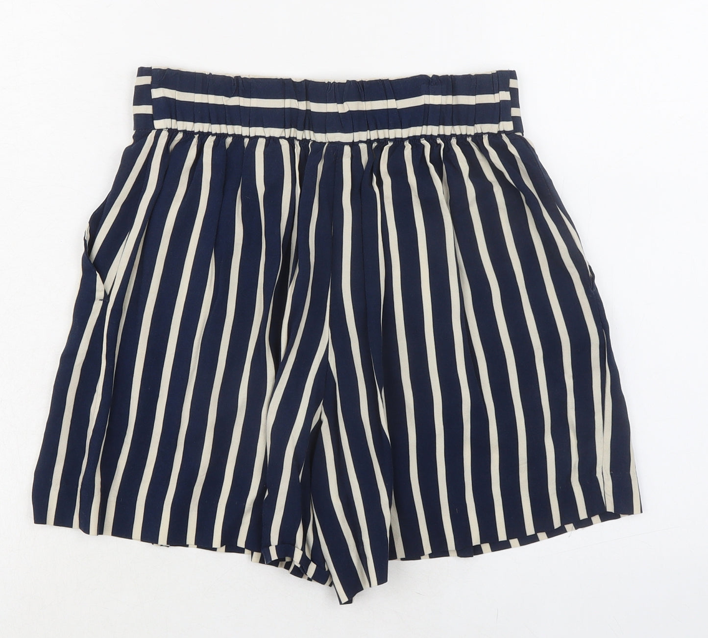 H&M Womens Blue Striped Viscose Basic Shorts Size 10 Regular Pull On