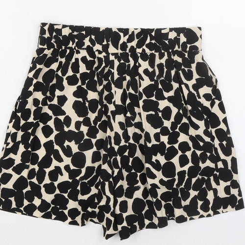 H&M Womens Black Geometric Viscose Basic Shorts Size 10 Regular Pull On
