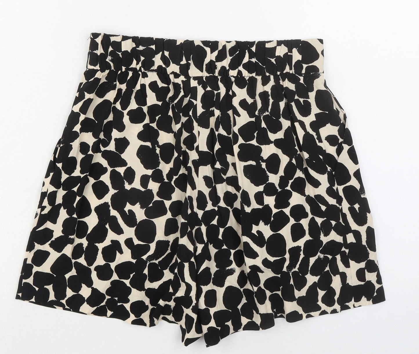H&M Womens Black Geometric Viscose Basic Shorts Size 10 Regular Pull On