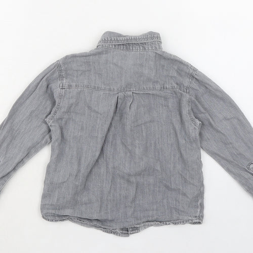 Zara Boys Grey 100% Cotton Basic Button-Up Size 3-4 Years Collared Button