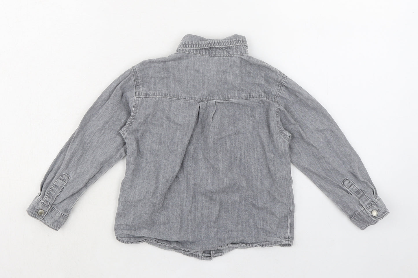 Zara Boys Grey 100% Cotton Basic Button-Up Size 3-4 Years Collared Button