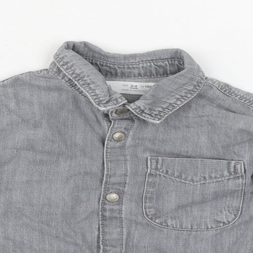 Zara Boys Grey 100% Cotton Basic Button-Up Size 3-4 Years Collared Button