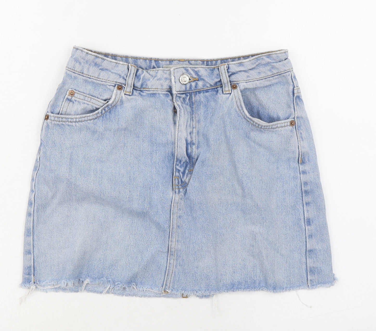 Topshop Womens Blue Cotton Mini Skirt Size 10 Zip