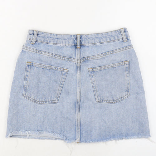 Topshop Womens Blue Cotton Mini Skirt Size 10 Zip