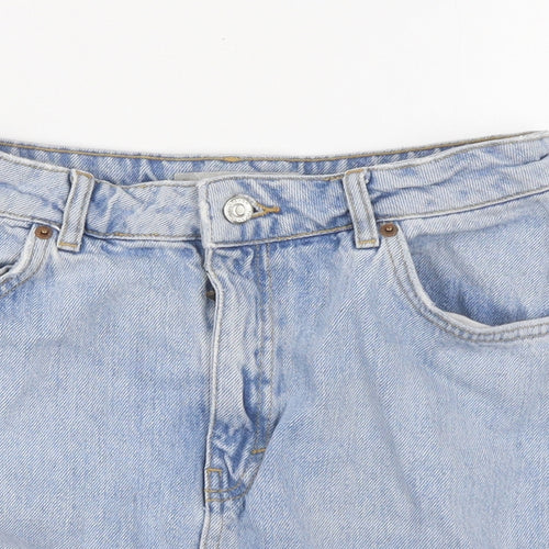 Topshop Womens Blue Cotton Mini Skirt Size 10 Zip