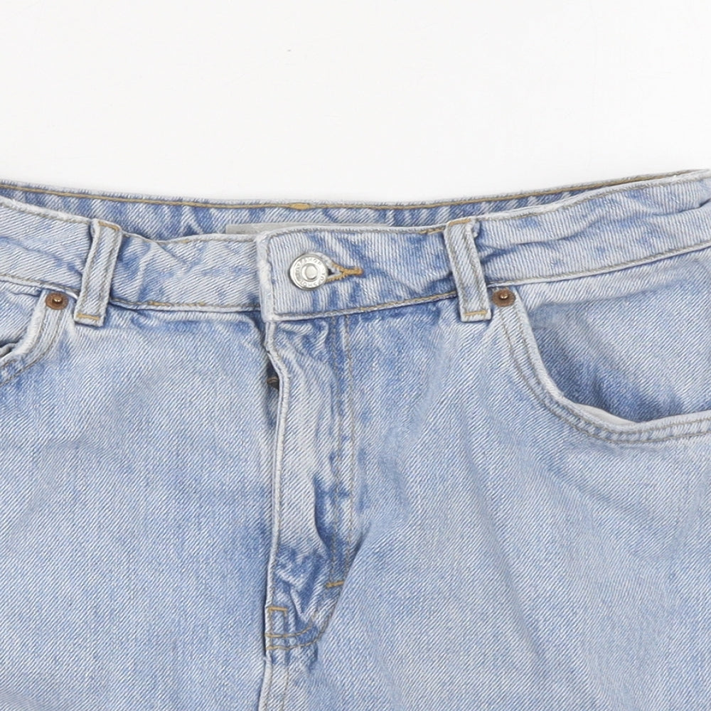 Topshop Womens Blue Cotton Mini Skirt Size 10 Zip