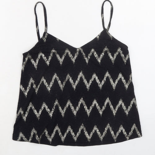 Topshop Womens Black Geometric Polyester Camisole Tank Size 6 V-Neck