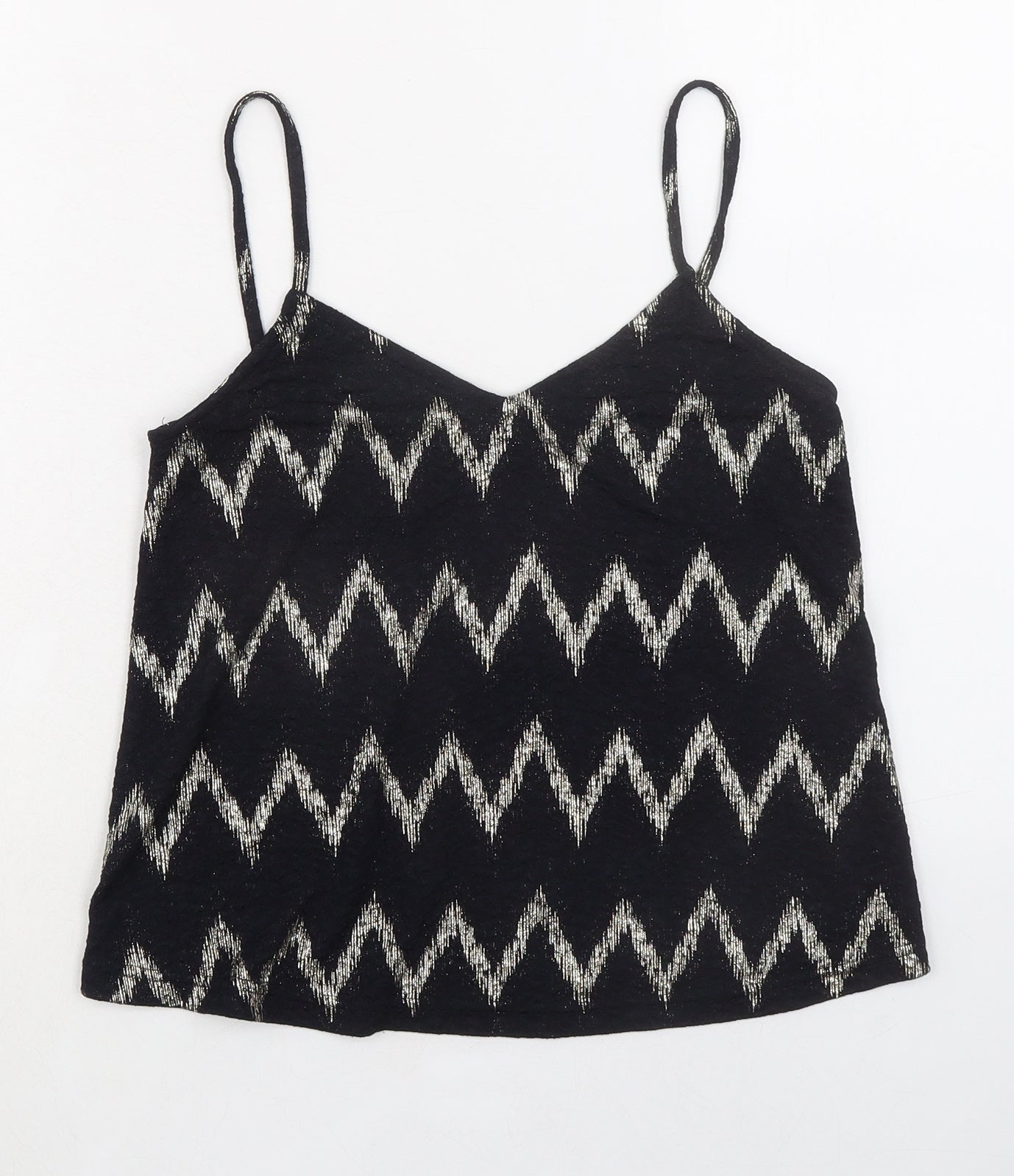 Topshop Womens Black Geometric Polyester Camisole Tank Size 6 V-Neck