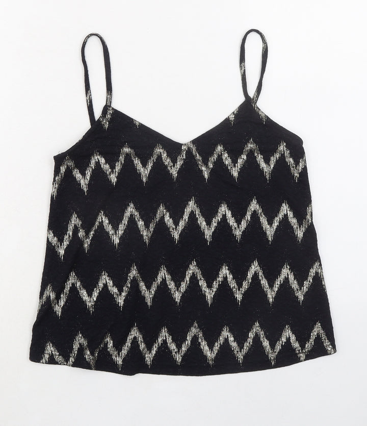 Topshop Womens Black Geometric Polyester Camisole Tank Size 6 V-Neck