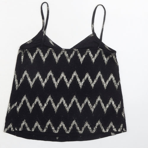 Topshop Womens Black Geometric Polyester Camisole Tank Size 6 V-Neck