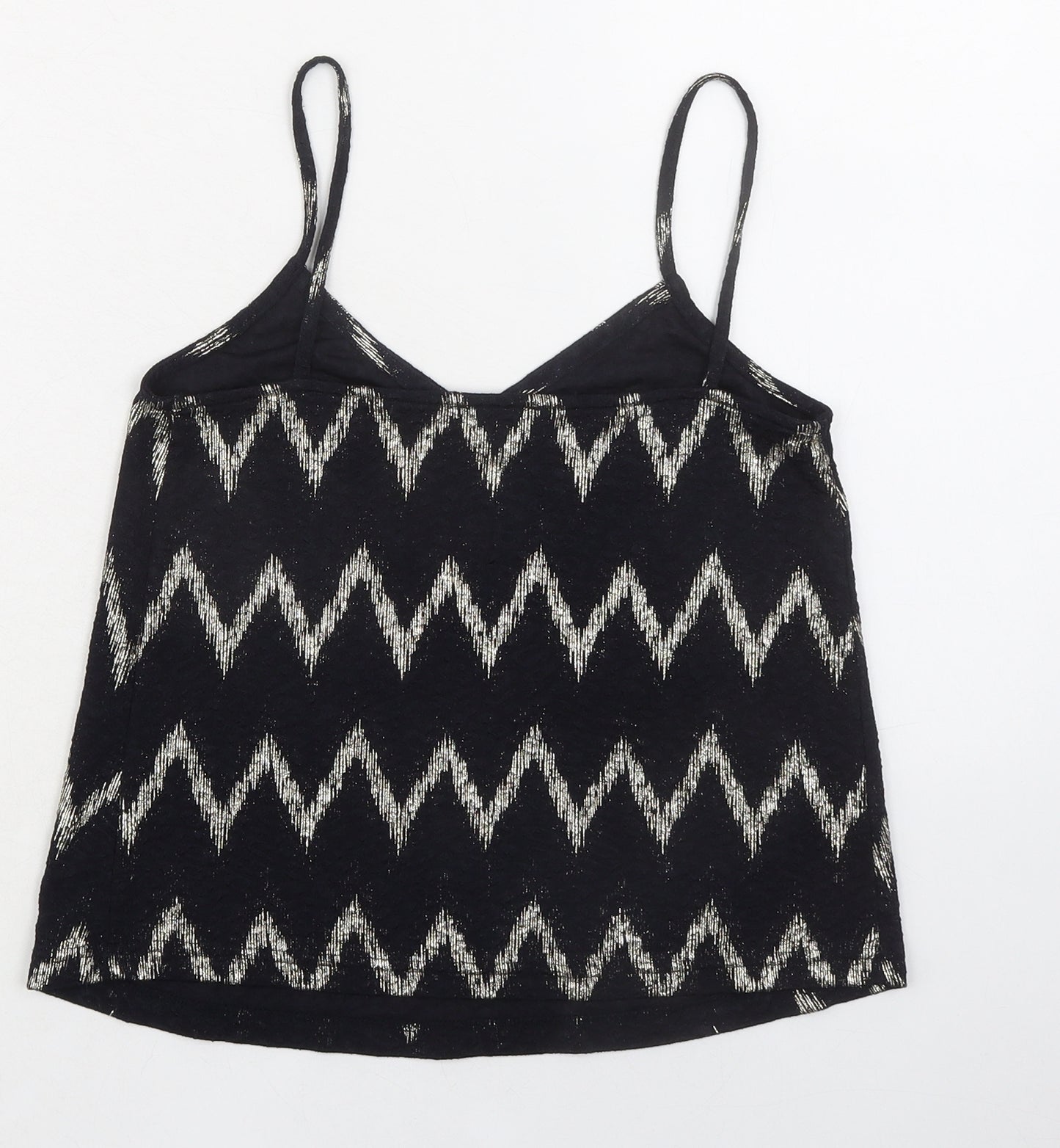 Topshop Womens Black Geometric Polyester Camisole Tank Size 6 V-Neck