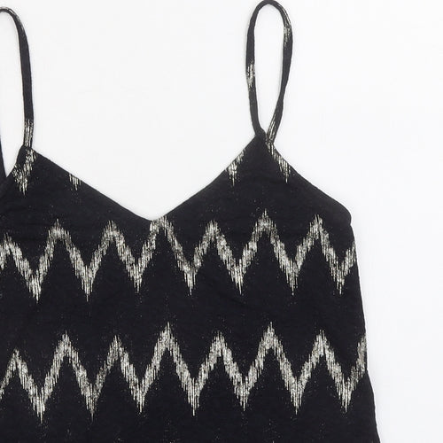 Topshop Womens Black Geometric Polyester Camisole Tank Size 6 V-Neck