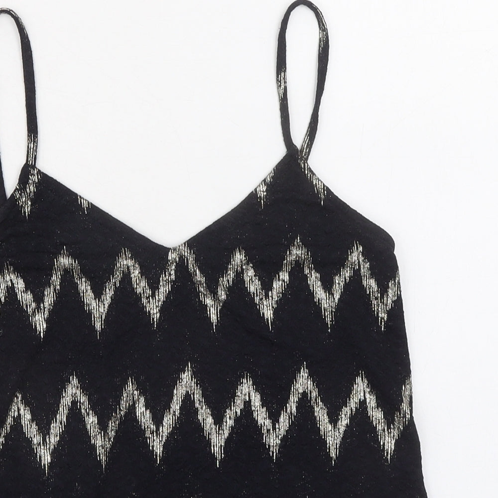 Topshop Womens Black Geometric Polyester Camisole Tank Size 6 V-Neck