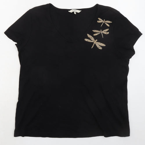Debenhams Womens Black 100% Cotton Basic T-Shirt Size 20 Scoop Neck - Dragonfly