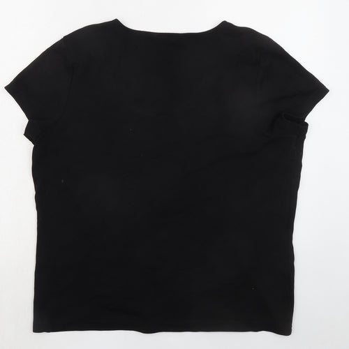 Debenhams Womens Black 100% Cotton Basic T-Shirt Size 20 Scoop Neck - Dragonfly