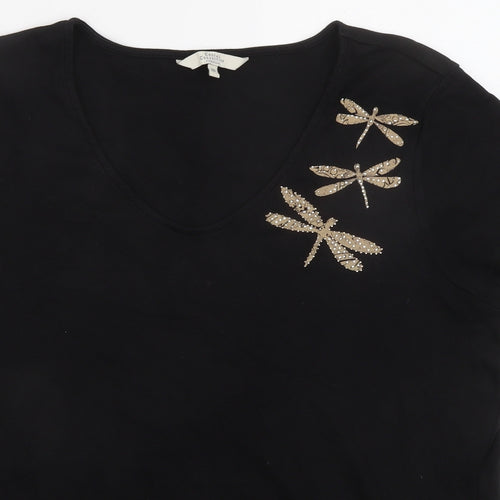 Debenhams Womens Black 100% Cotton Basic T-Shirt Size 20 Scoop Neck - Dragonfly