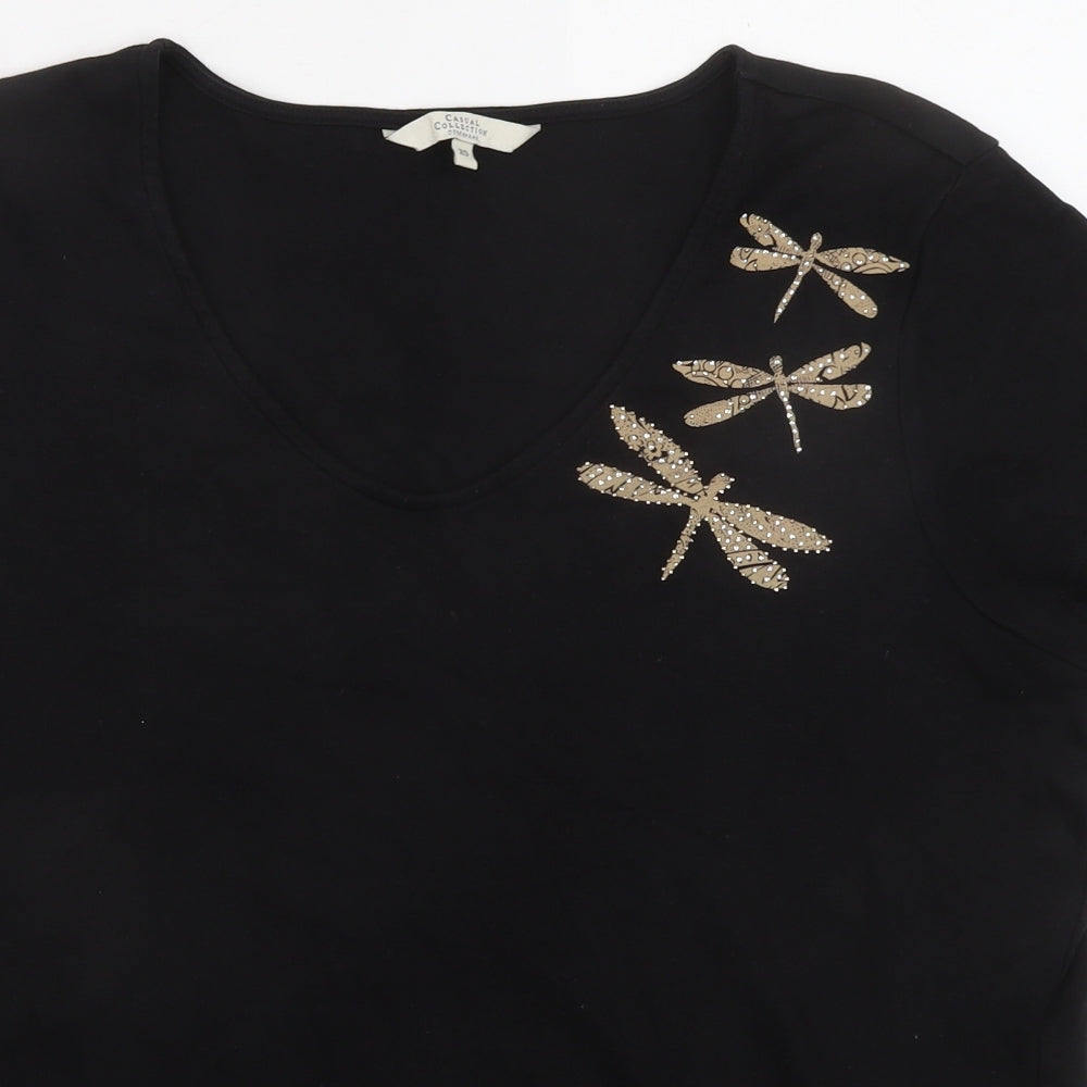 Debenhams Womens Black 100% Cotton Basic T-Shirt Size 20 Scoop Neck - Dragonfly