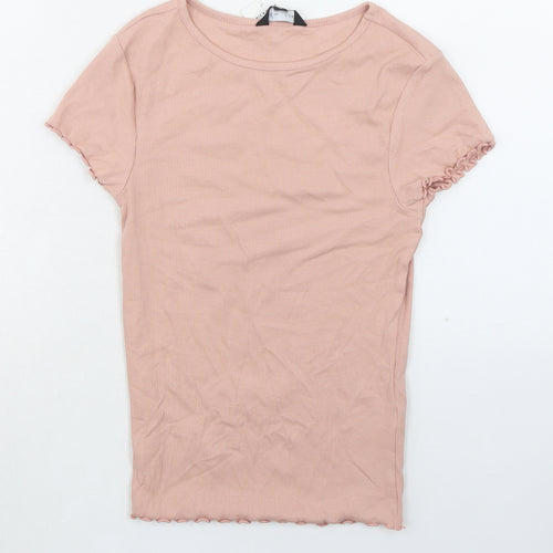 New Look Womens Pink Cotton Basic T-Shirt Size 8 Boat Neck - Ribbed