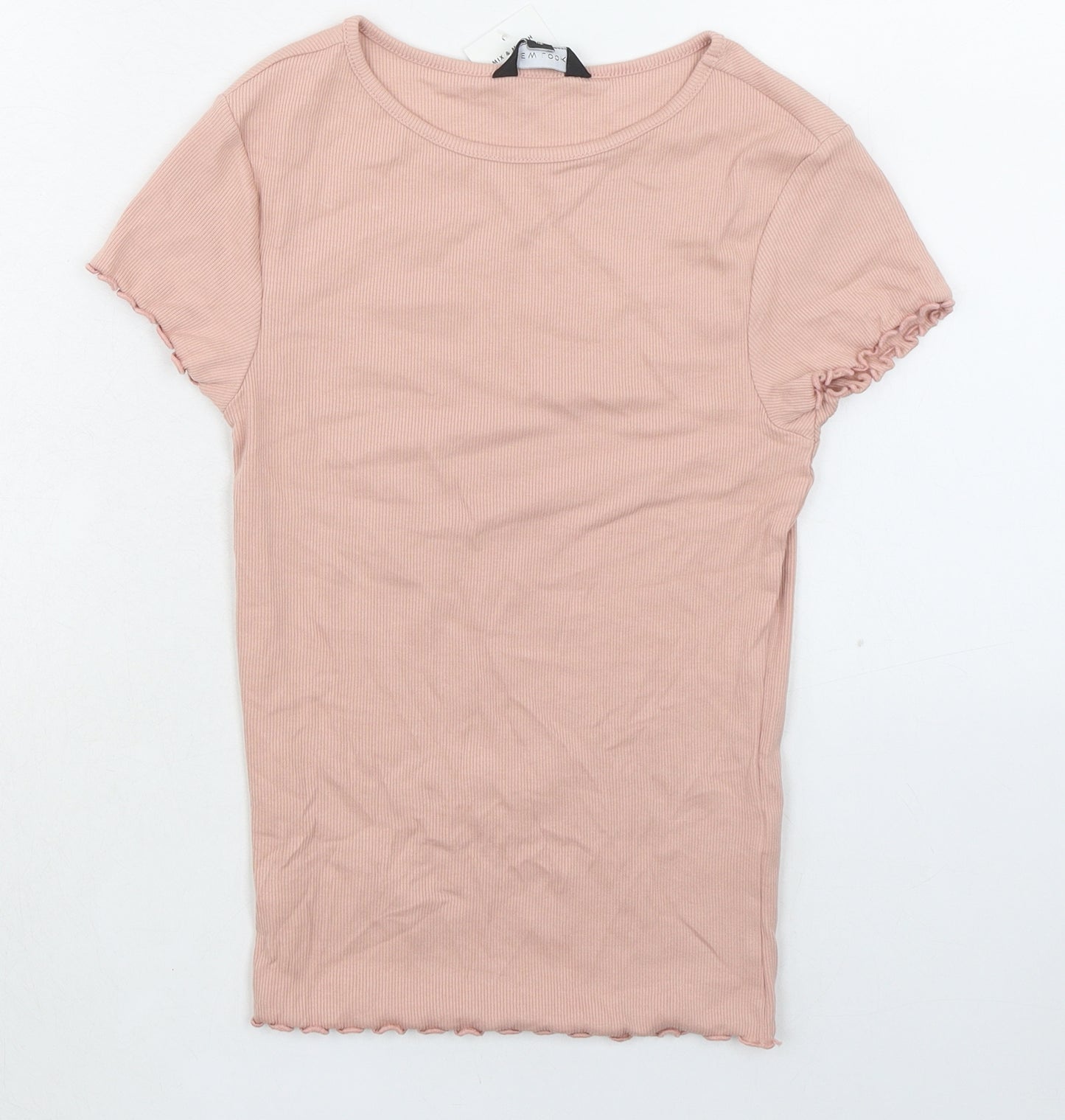 New Look Womens Pink Cotton Basic T-Shirt Size 8 Boat Neck - Ribbed