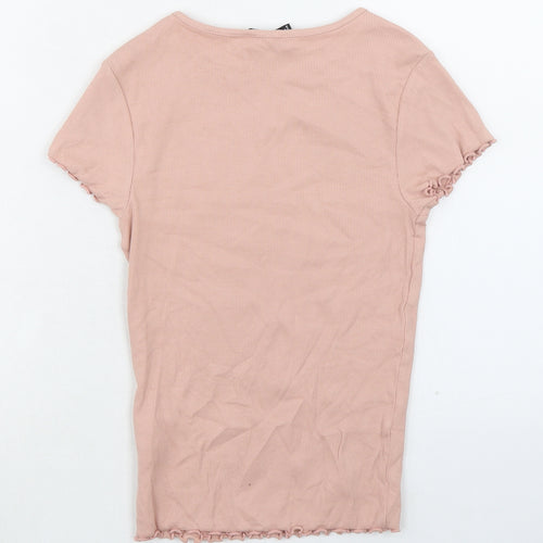 New Look Womens Pink Cotton Basic T-Shirt Size 8 Boat Neck - Ribbed