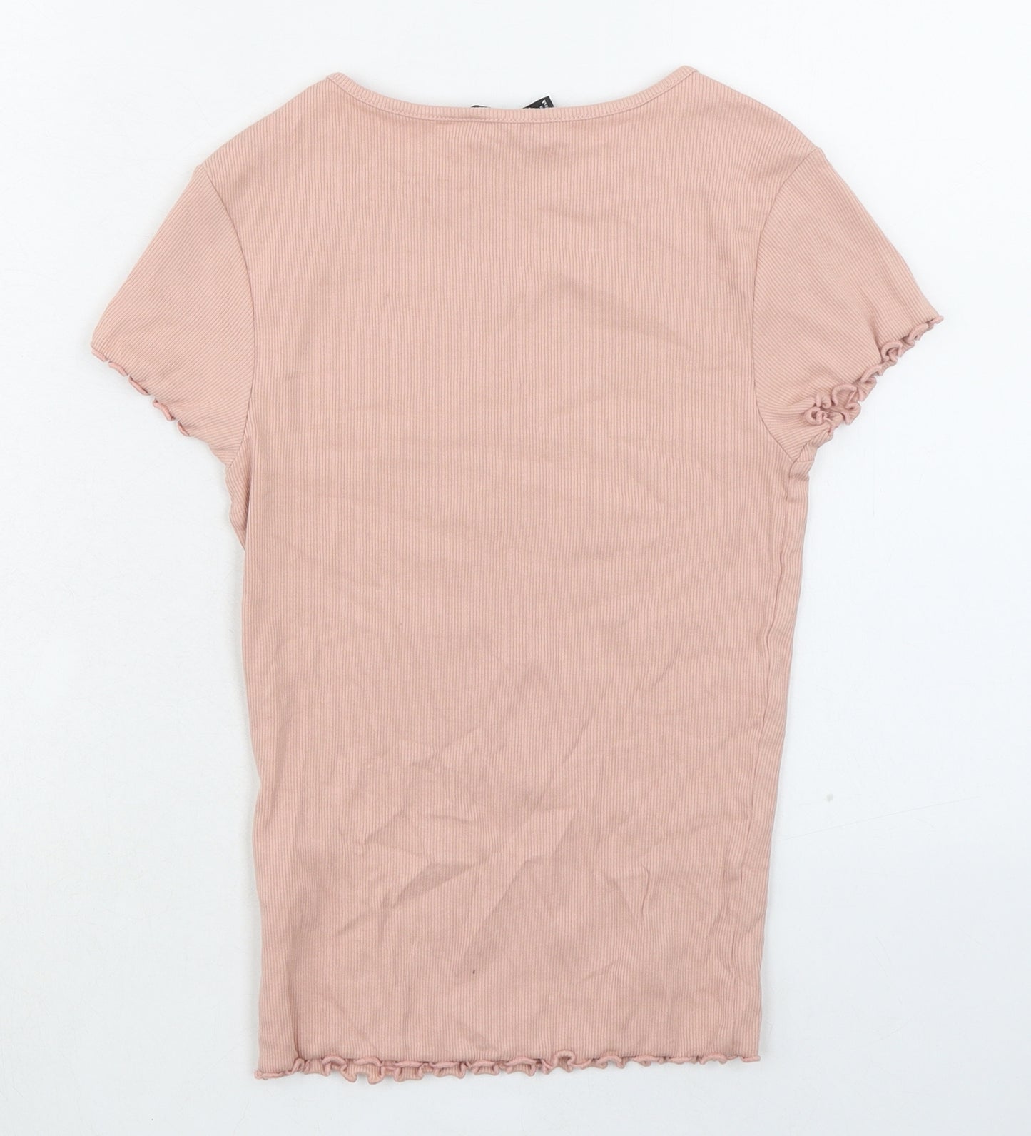 New Look Womens Pink Cotton Basic T-Shirt Size 8 Boat Neck - Ribbed