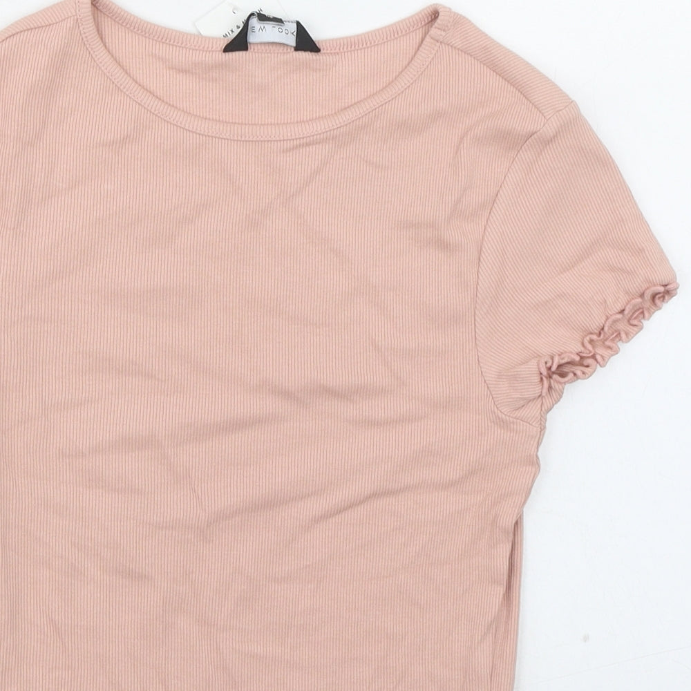 New Look Womens Pink Cotton Basic T-Shirt Size 8 Boat Neck - Ribbed
