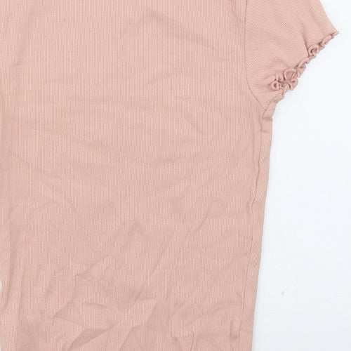 New Look Womens Pink Cotton Basic T-Shirt Size 8 Boat Neck - Ribbed
