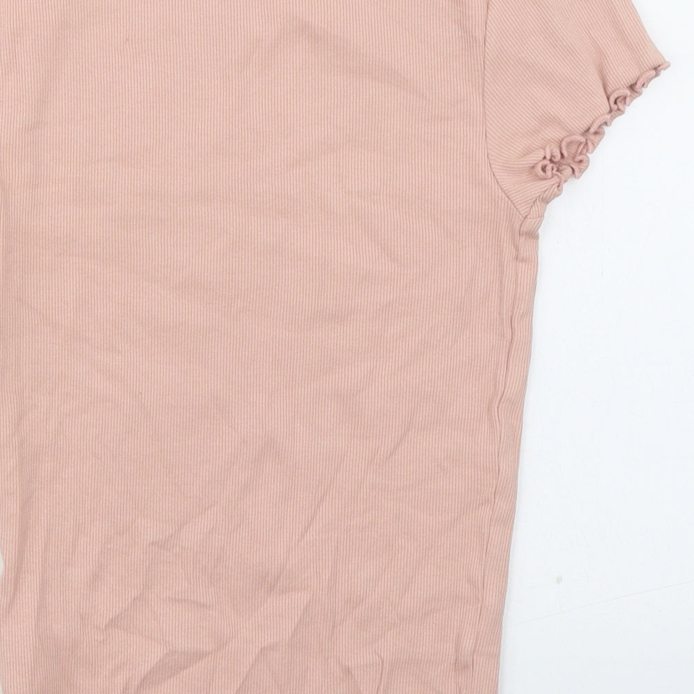 New Look Womens Pink Cotton Basic T-Shirt Size 8 Boat Neck - Ribbed