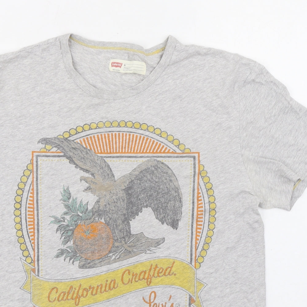 Levi's Mens Grey Cotton T-Shirt Size M Round Neck