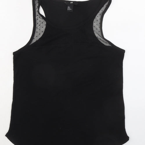 H&M Womens Black Polyester Basic Tank Size M Round Neck - Mesh Detail