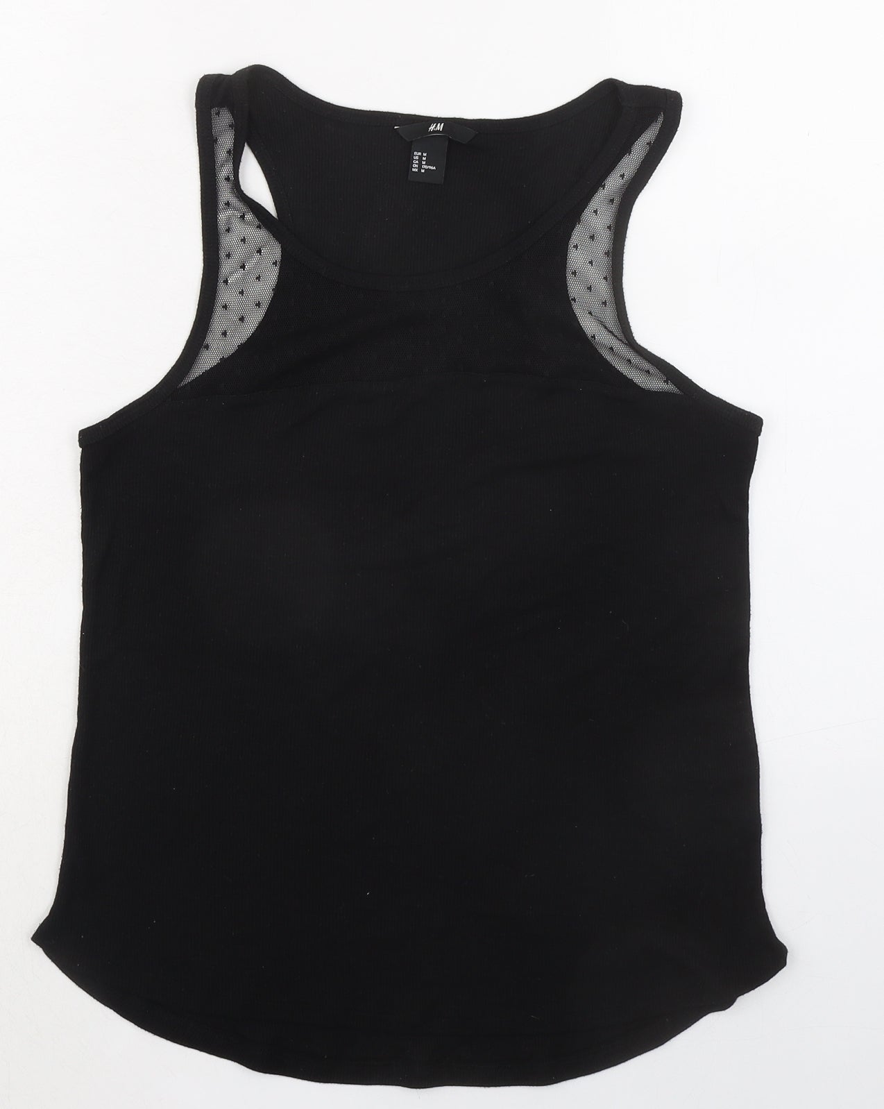 H&M Womens Black Polyester Basic Tank Size M Round Neck - Mesh Detail