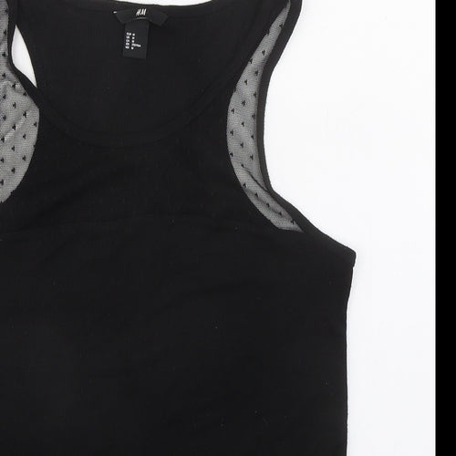 H&M Womens Black Polyester Basic Tank Size M Round Neck - Mesh Detail