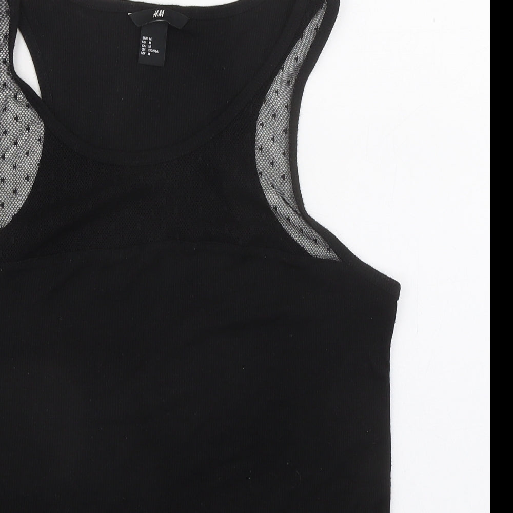 H&M Womens Black Polyester Basic Tank Size M Round Neck - Mesh Detail