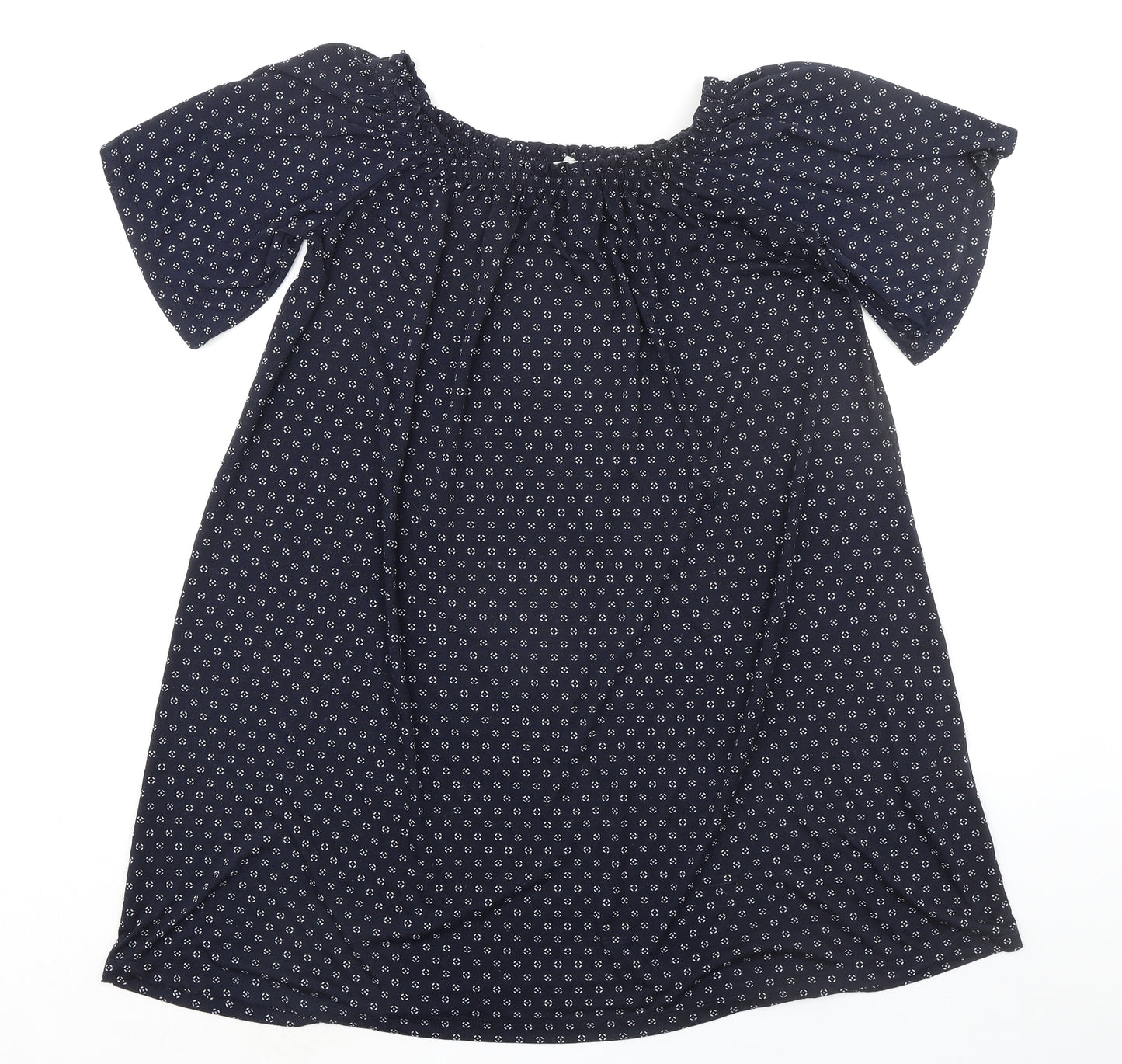 H&M Womens Blue Geometric Polyester A-Line Size XS Round Neck Pullover