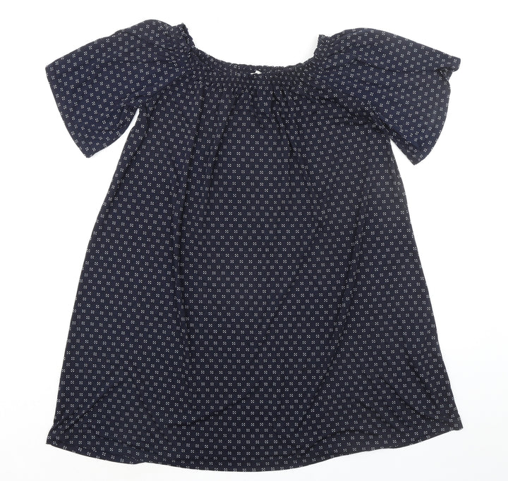 H&M Womens Blue Geometric Polyester A-Line Size XS Round Neck Pullover