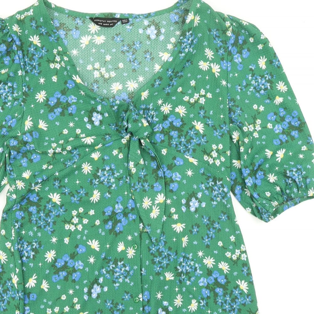 Dorothy Perkins Womens Green Floral Polyester A-Line Size 16 Round Neck Pullover