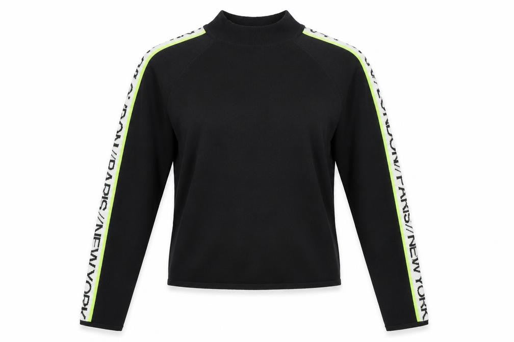 Front view of Divided by H&M women’s black acrylic basic blouse, size S, mock neck