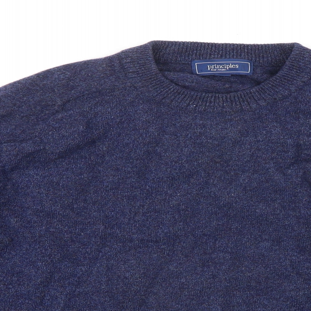 Principles Mens Blue Round Neck Wool Pullover Jumper Size M Long Sleeve