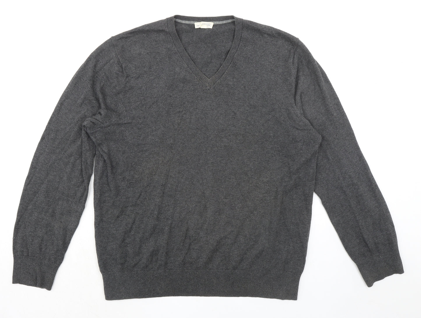 Gap Mens Grey V-Neck Cotton Pullover Jumper Size L Long Sleeve