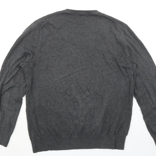 Gap Mens Grey V-Neck Cotton Pullover Jumper Size L Long Sleeve
