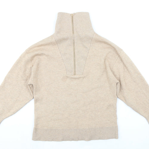 Witchery Womens Beige High Neck Nylon Henley Jumper Size 2XS