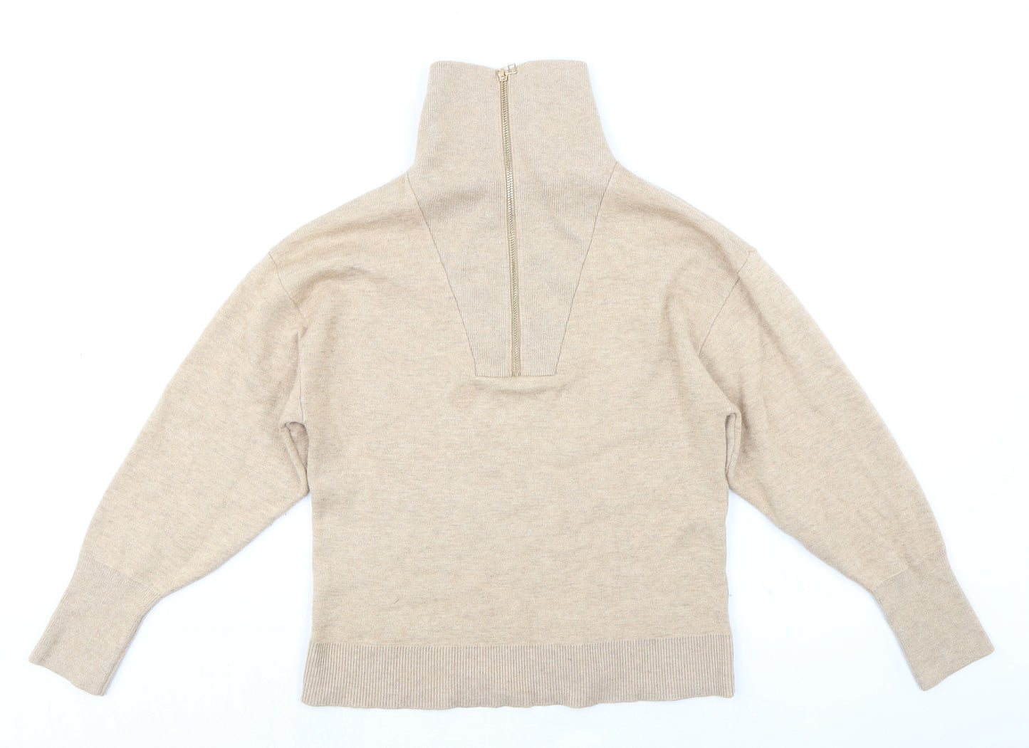 Witchery Womens Beige High Neck Nylon Henley Jumper Size 2XS